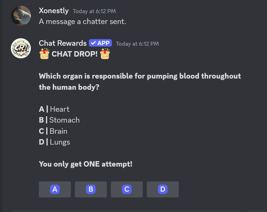 Chat Drops Multiple Choice Feature Example